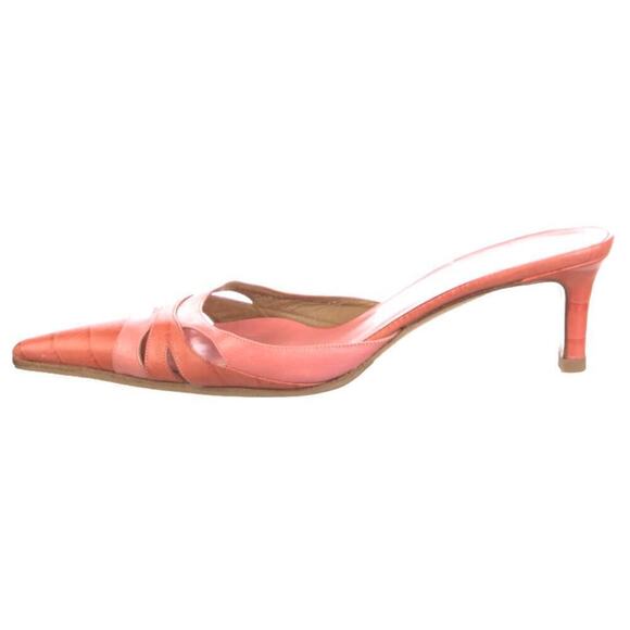 Valentino Embossed Leather Kitten Heels Mule Slides Pink Rose Size 37.5 / US 7.5 - Picture 4 of 15